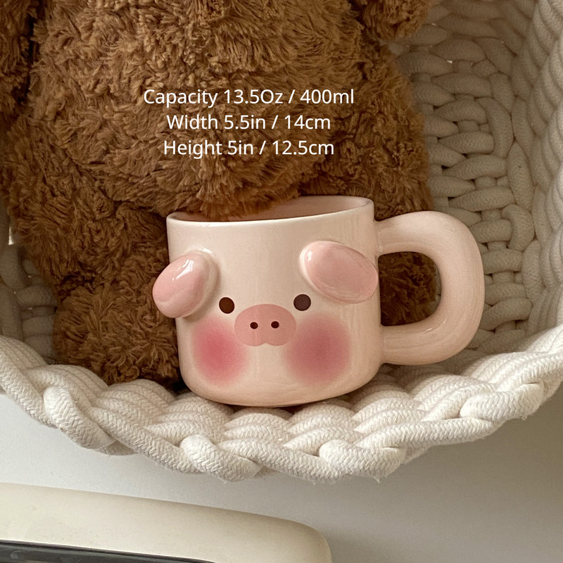 Cute Piggy Coffee Cups,13.5 Oz(Pink, 1 Piece)