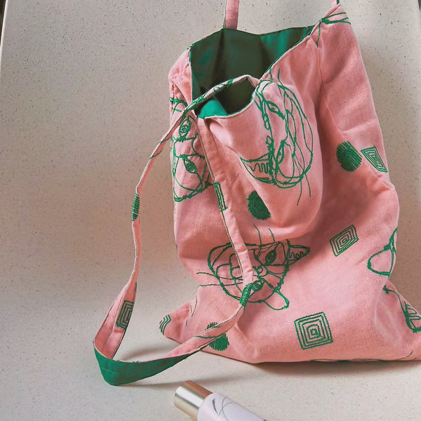 Tiger Embroidery Printed Pure Cotton Bag