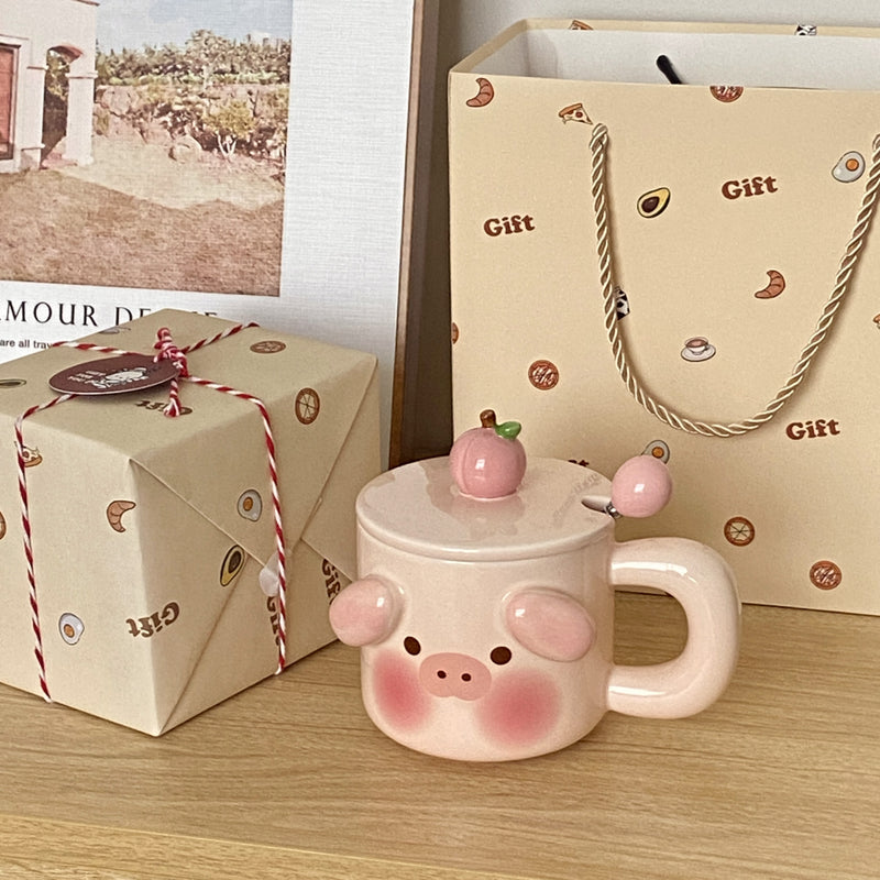 Cute Piggy Coffee Cups,13.5 Oz(Pink, 1 Piece)