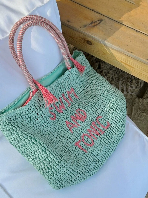 Mint Green Large-Capacity Tassel Knitted Bag