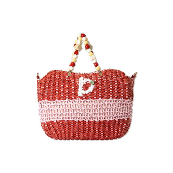 Hand-knit lovely wooden bead handbag