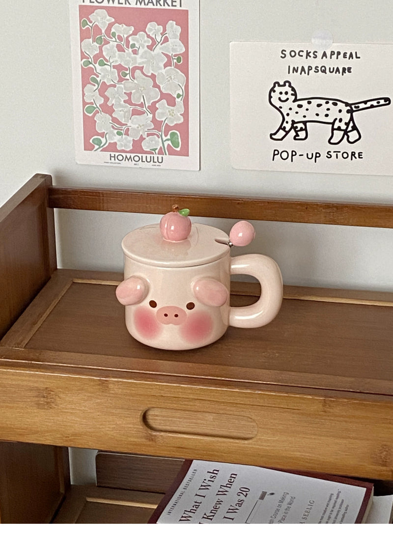 Cute Piggy Coffee Cups,13.5 Oz(Pink, 1 Piece)