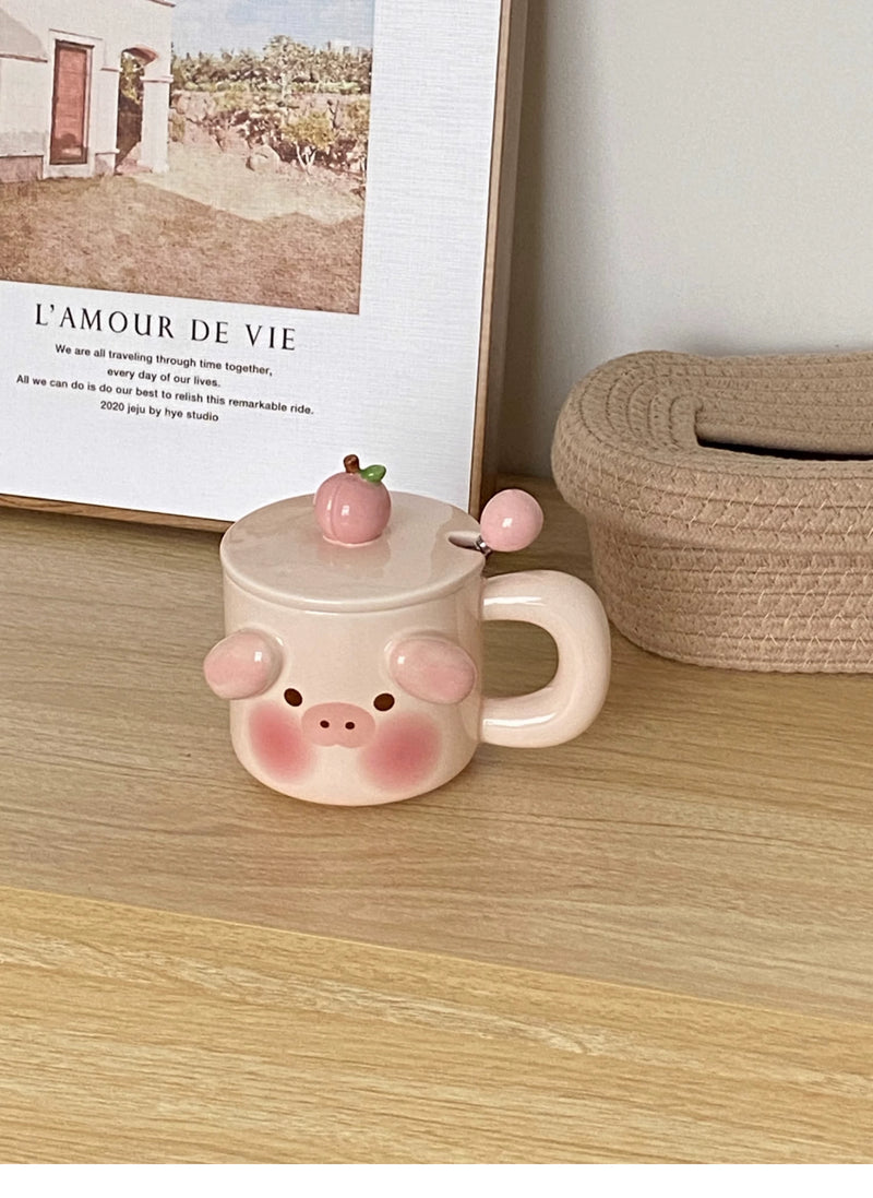 Cute Piggy Coffee Cups,13.5 Oz(Pink, 1 Piece)