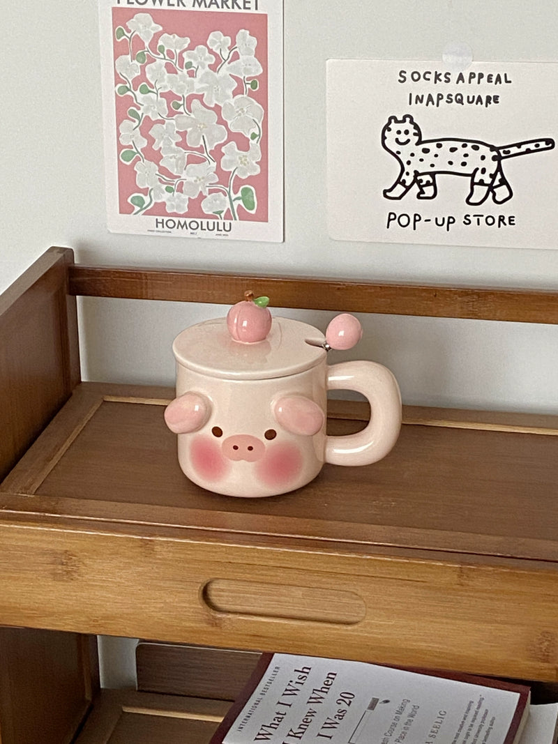 Cute Piggy Coffee Cups,13.5 Oz(Pink, 1 Piece)