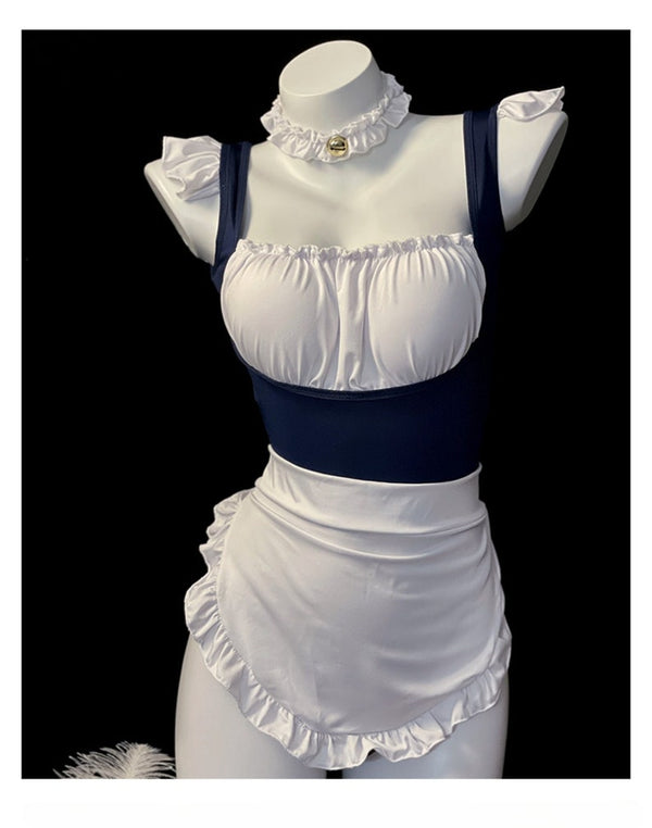 French Maid Dress Fancy Dress with Choker Free Size