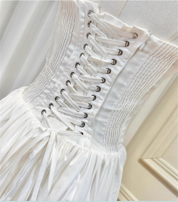 White Summer Dress - Bow Mini Dress